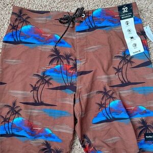 Hurley Tropical Print Board Shorts in Brown and Blue